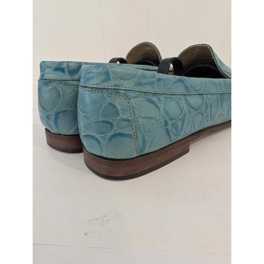 Positano Italy Light Blue Crocodile Embossed Leather Driving Loafers EU 40